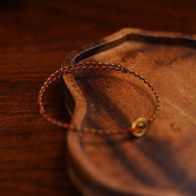 Buddha Stones Handmade Copper Coins Charm Connection Braided String Adjustable Bracelet Anklet - image 5