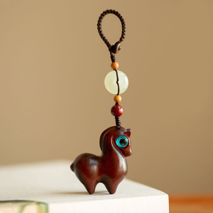 Buddha Stones Year of the Horse Small Leaf Red Sandalwood Green Sandalwood Ebony Wood Calm Key Chain - Small Leaf Red Sandalwood - Button Rope - image 5