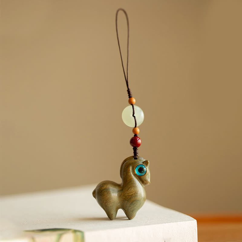 Buddha Stones Year of the Horse Small Leaf Red Sandalwood Green Sandalwood Ebony Wood Calm Key Chain - Green Sandalwood - Regular Rope - image 11