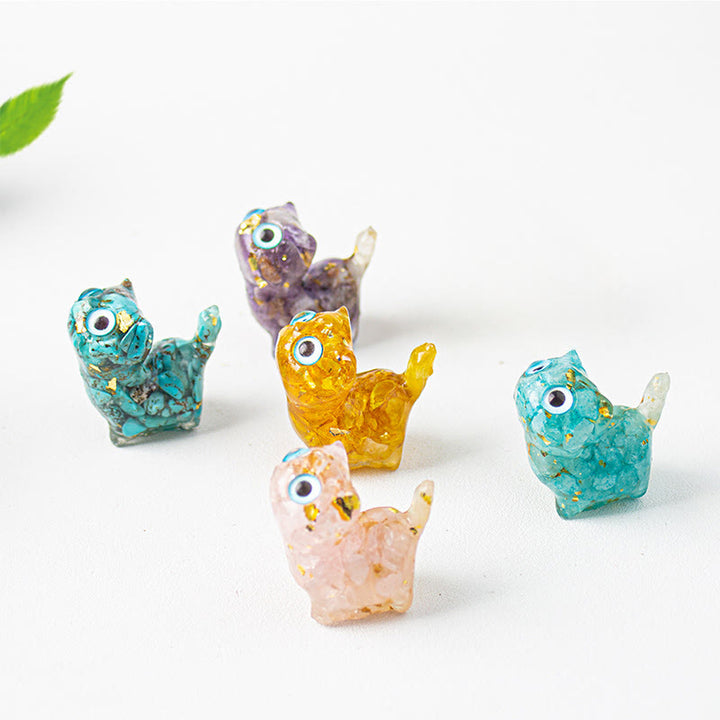 Buddha Stones Crystal Drip Resin Small Cat Serenity Fulfilment Decoration Statue - image 27