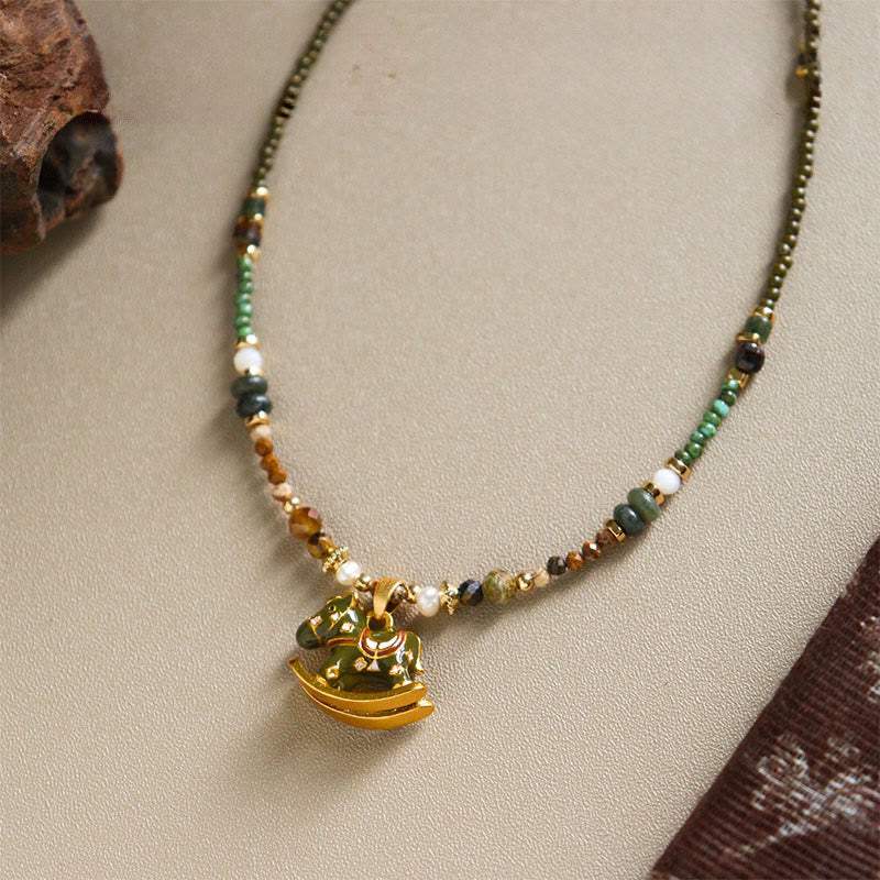 Buddha Stones Year Of The Horse Copper Tiger Eye Various Beads Balance Necklace Pendants - Green Horse - image 7