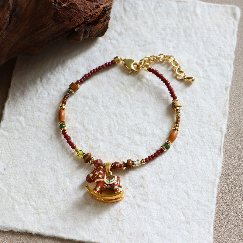 Buddha Stones Year Of The Horse Oil Dripping Copper Various Beeds Grace Bracelet - Red Horse(Wrist Circumference:13-16cm) - image 5