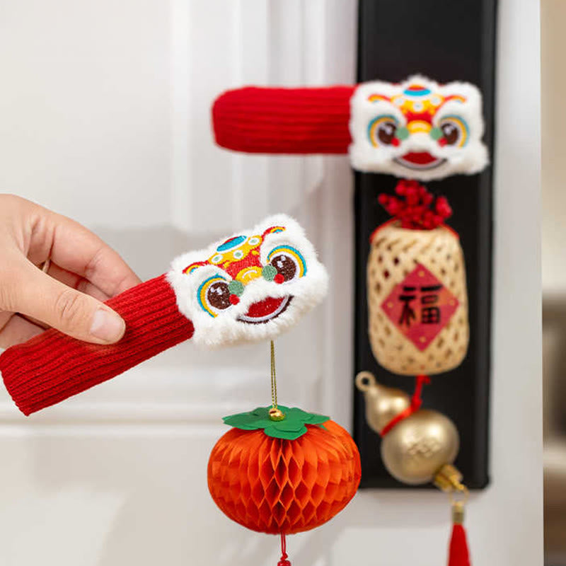Buddha Stones Year of the Horse Dancing Lion Fu Character Door Handle Blessing Decoration - image 0