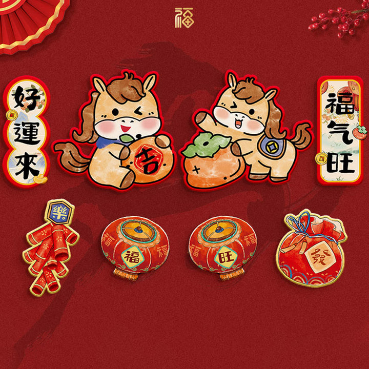 Buddha Stones Year of the Horse Refrigerator Fridge Full Magnet Back Blessings Decoration - 8Pcs Set 1 - image 1