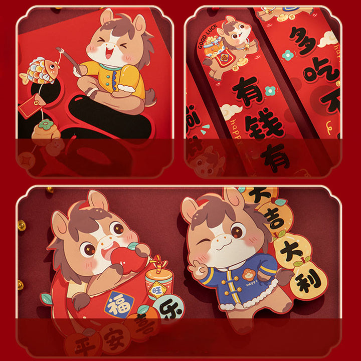 Buddha Stones Year of the Horse Magnetic Spring Festival Tassel Design Blessings Spring Couplets  - image 4