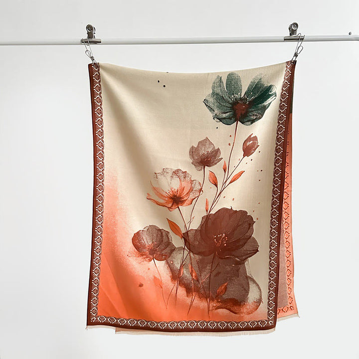 Buddha Stones Winter Ink Painting Lotus Flowers Leaves Pattern Soft Scarf Shawl - image 15