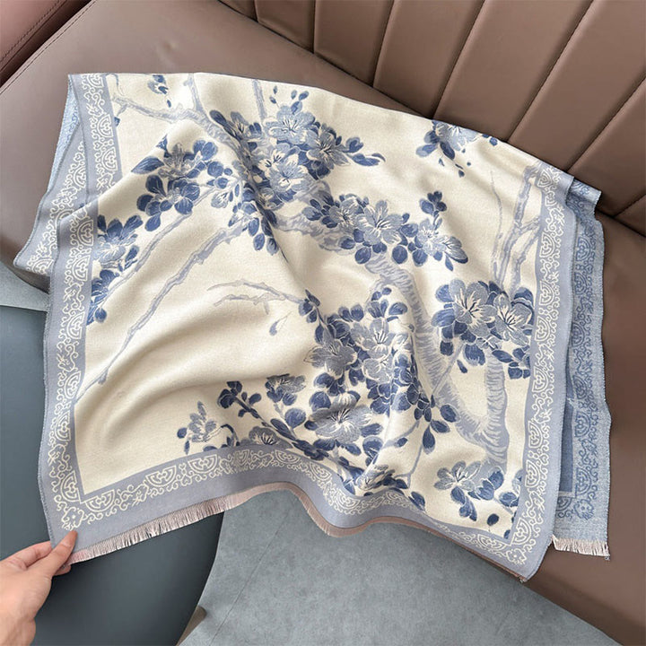 Buddha Stones Fall Peach Blossoms Branches Pattern Soft Scarf Shawl - LightSteelBlue - 180*65 cm - image 10