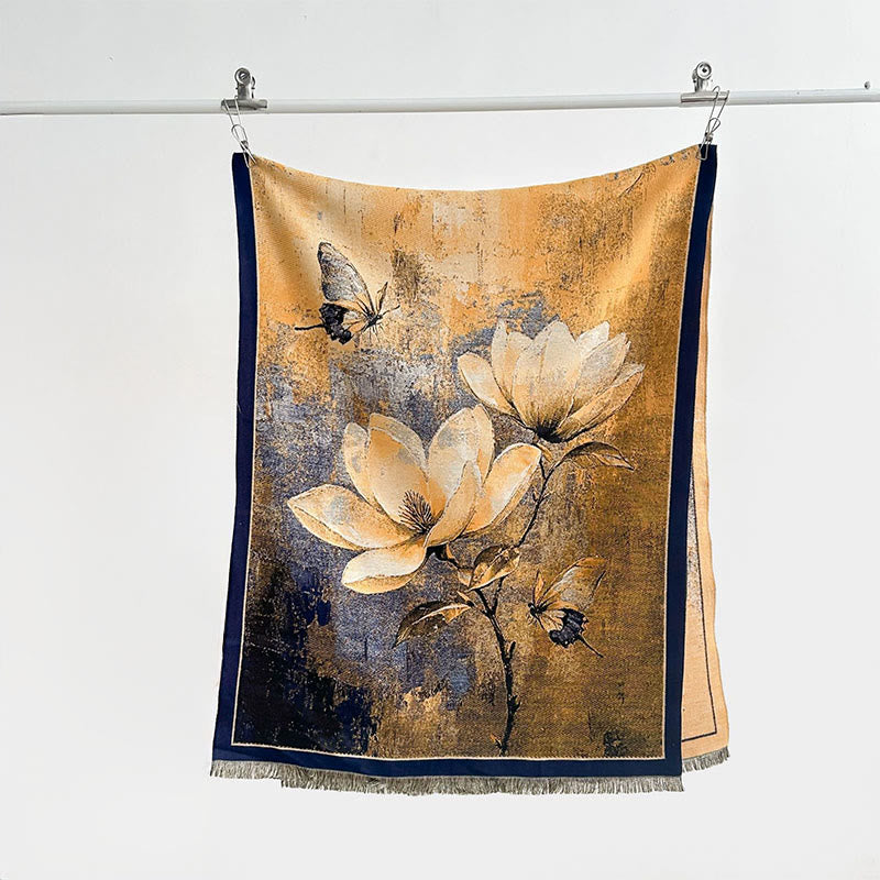 Buddha Stones Winter Magnolia Butterfly Pattern Soft Scarf Shawl - PeachPuff - 185*65cm - image 4