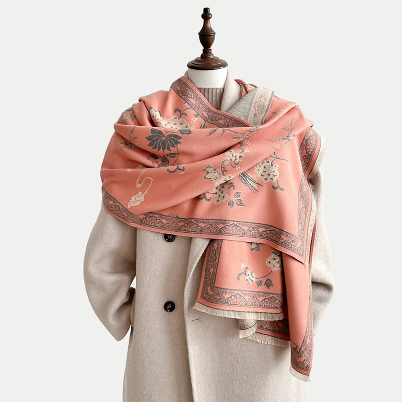 Buddha Stones Winter Birds Bamboo Leaves Vines Pattern Soft Scarf Shawl - LightSalmon - 180*65cm - image 0