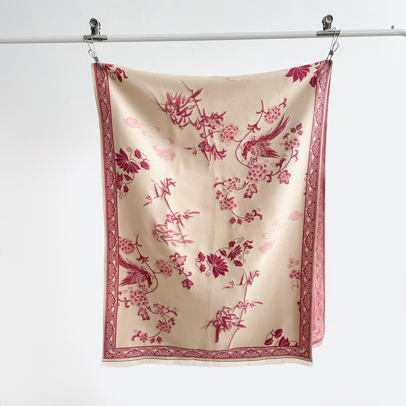 Buddha Stones Winter Birds Bamboo Leaves Vines Pattern Soft Scarf Shawl - image 22