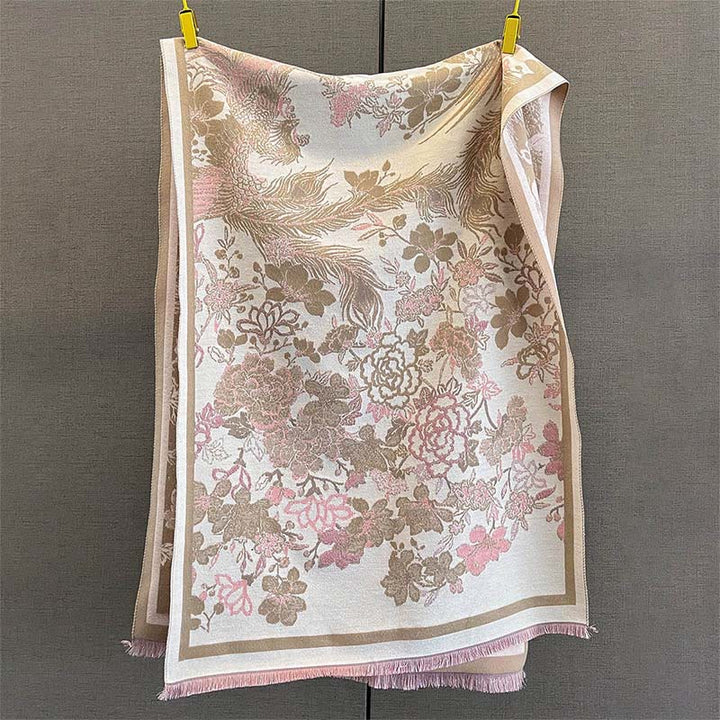 Buddha Stones Fall Phoenix Flowers Pattern Soft Scarf Shawl - DarkKhaki - 185*65cm - image 4