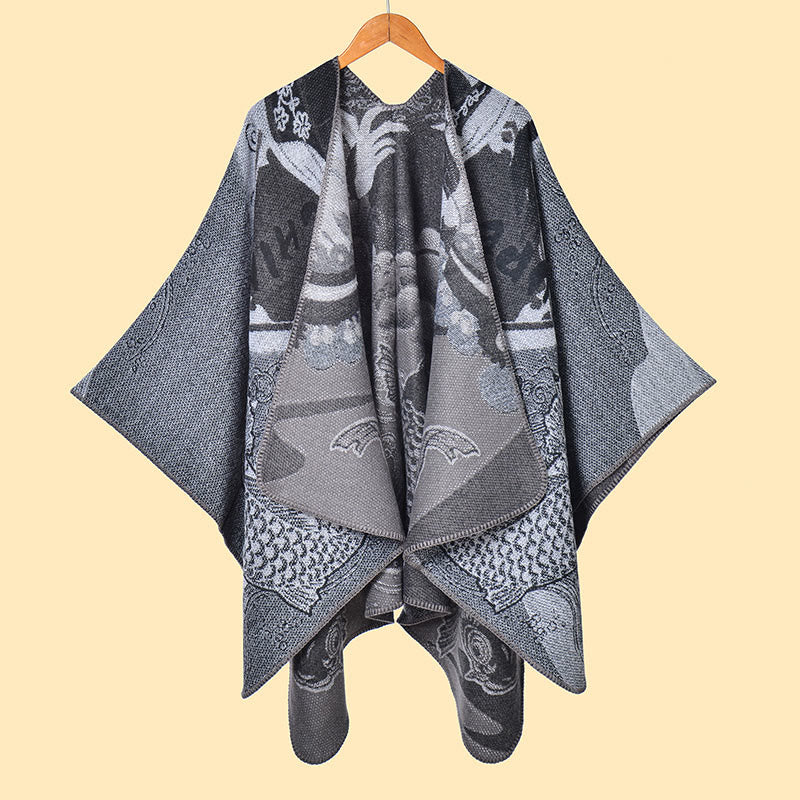 Buddha Stones Winter Koi Fish Waves Pattern Warm Cozy Scarf Shawl - Gray - 130*150cm - image 9