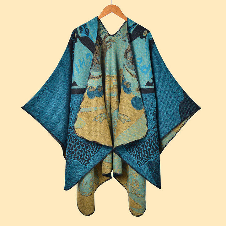 Buddha Stones Winter Koi Fish Waves Pattern Warm Cozy Scarf Shawl - CornflowerBlue - 130*150cm - image 10