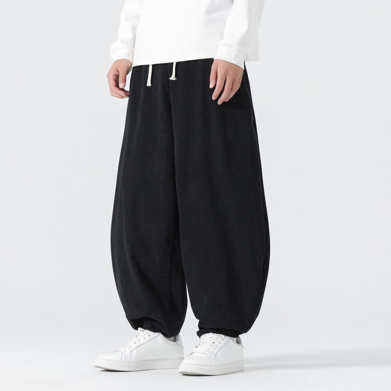 Buddha Stones Fall Solid Color Corduroy Men's Harem Pants With Pockets - Black - US/UK/AU46，EU56 (5XL) - image 6