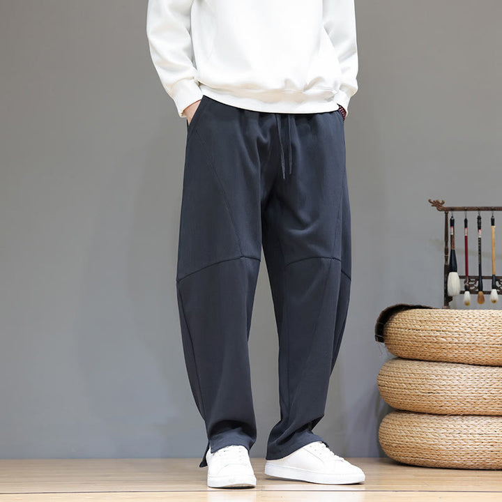 Buddha Stones Winter Solid Color Fleece-lined Men's Cotton Linen Pants With Pockets - SteelBlue - US/UK/AU46，EU56 (5XL) - image 0