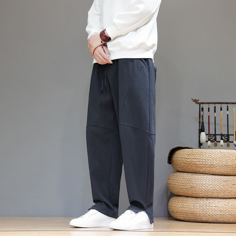 Buddha Stones Winter Solid Color Fleece-lined Men's Cotton Linen Pants With Pockets - image 1