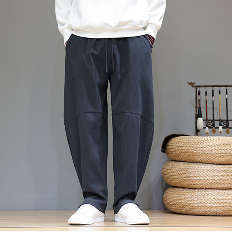 Buddha Stones Winter Solid Color Fleece-lined Men's Cotton Linen Pants With Pockets - image 10