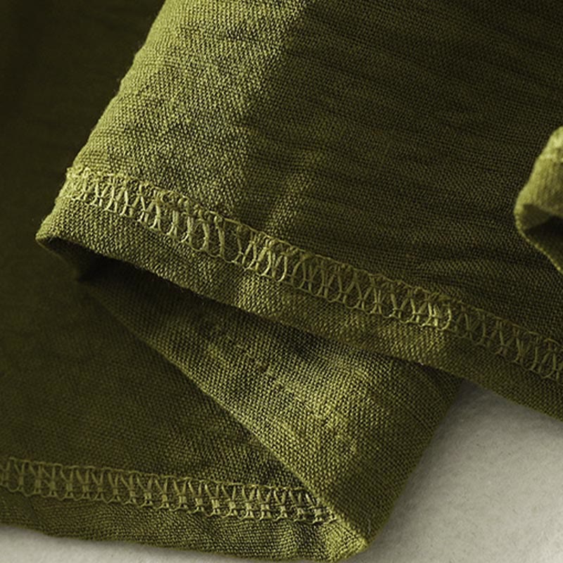 Buddha Stones Casual Olive Green Crew Neck Women's Cotton Linen Long Sleeve Shirt - image 8