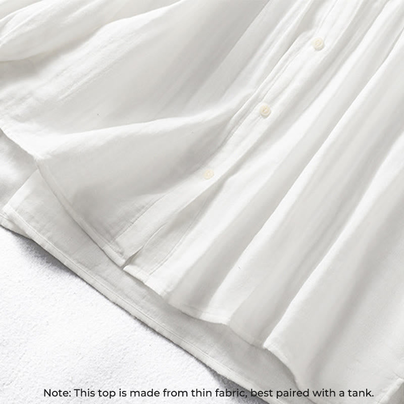 Buddha Stones White Ruffled Collar Long Sleeve Women's Cotton Shirt - image 7