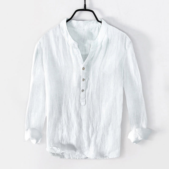 Buddha Stones Peaceful Buddha Leaves Pattern Half Buttons Men's Cotton Linen Long Sleeve Shirt - image 1