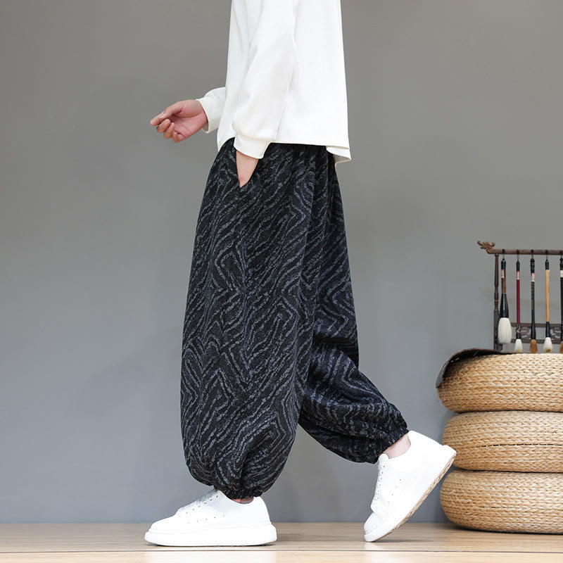 Buddha Stones Fall Texture Drawstring Design Corduroy Cotton Linen Men's Harem Pants With Pockets - Black - US/UK/AU46，EU56 (5XL) - image 10