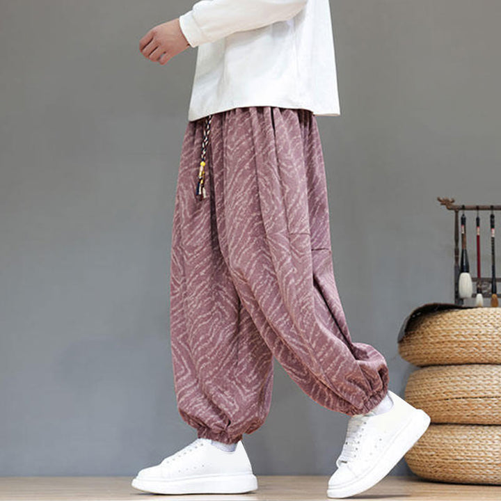 Buddha Stones Fall Texture Drawstring Design Corduroy Cotton Linen Men's Harem Pants With Pockets - image 23