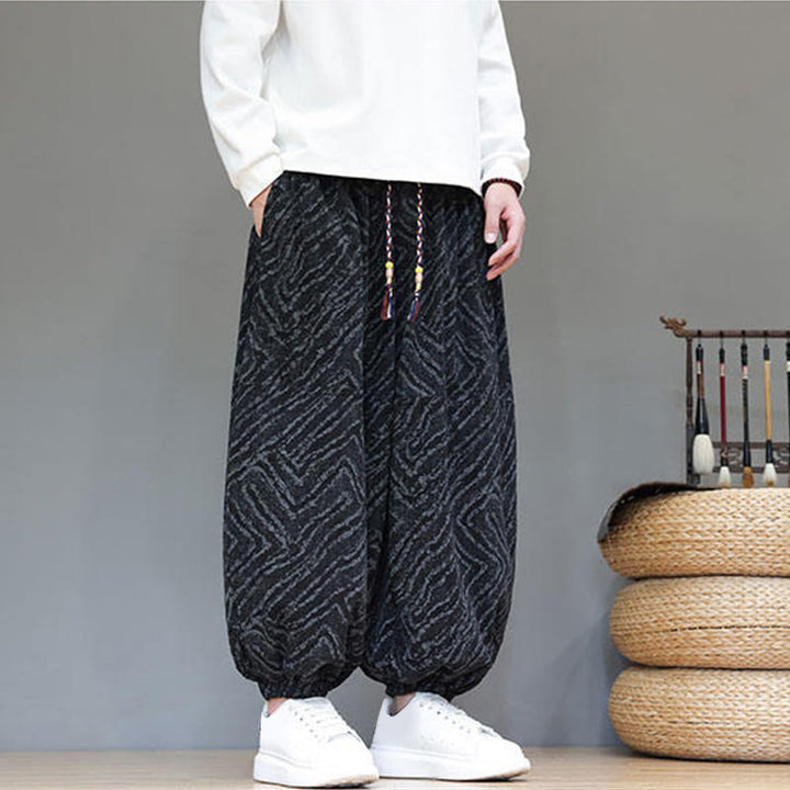 Buddha Stones Fall Texture Drawstring Design Corduroy Cotton Linen Men's Harem Pants With Pockets - image 12