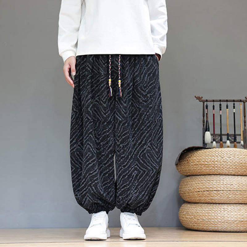 Buddha Stones Fall Texture Drawstring Design Corduroy Cotton Linen Men's Harem Pants With Pockets - image 11