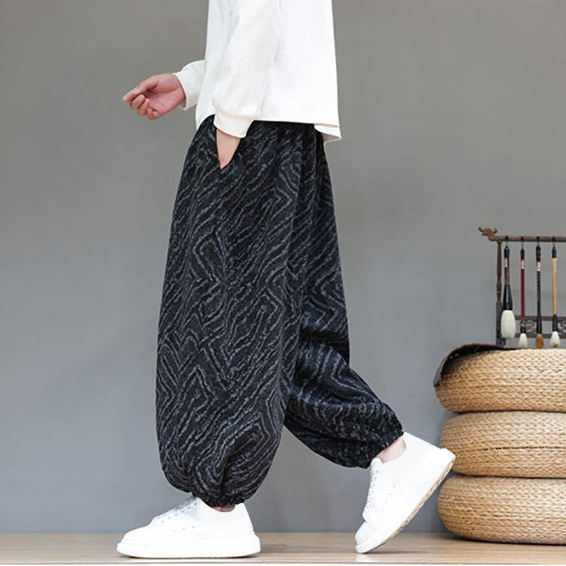 Buddha Stones Fall Texture Drawstring Design Corduroy Cotton Linen Men's Harem Pants With Pockets - image 17