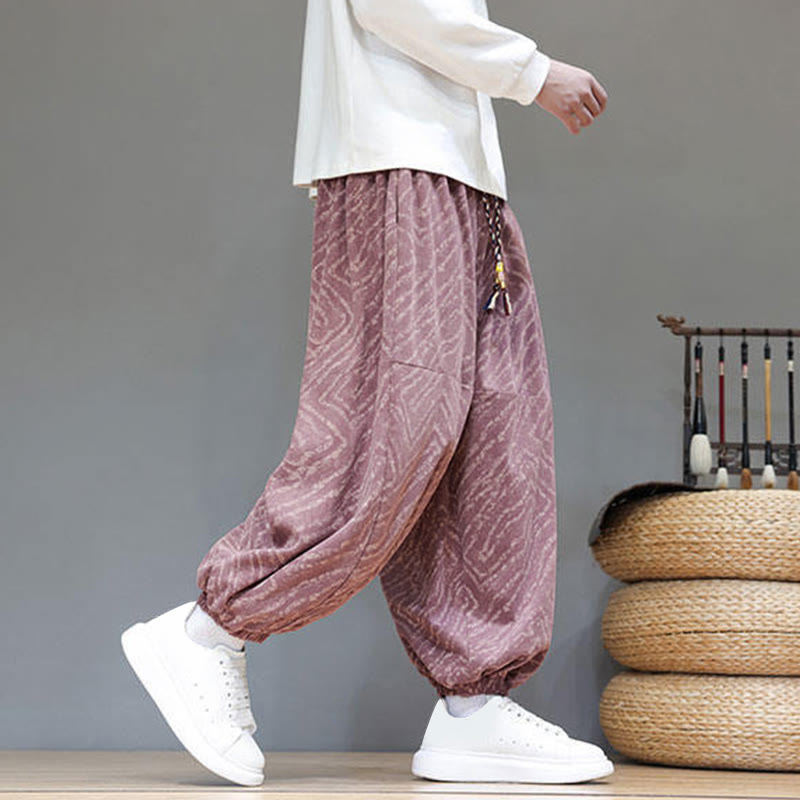 Buddha Stones Fall Texture Drawstring Design Corduroy Cotton Linen Men's Harem Pants With Pockets - image 29