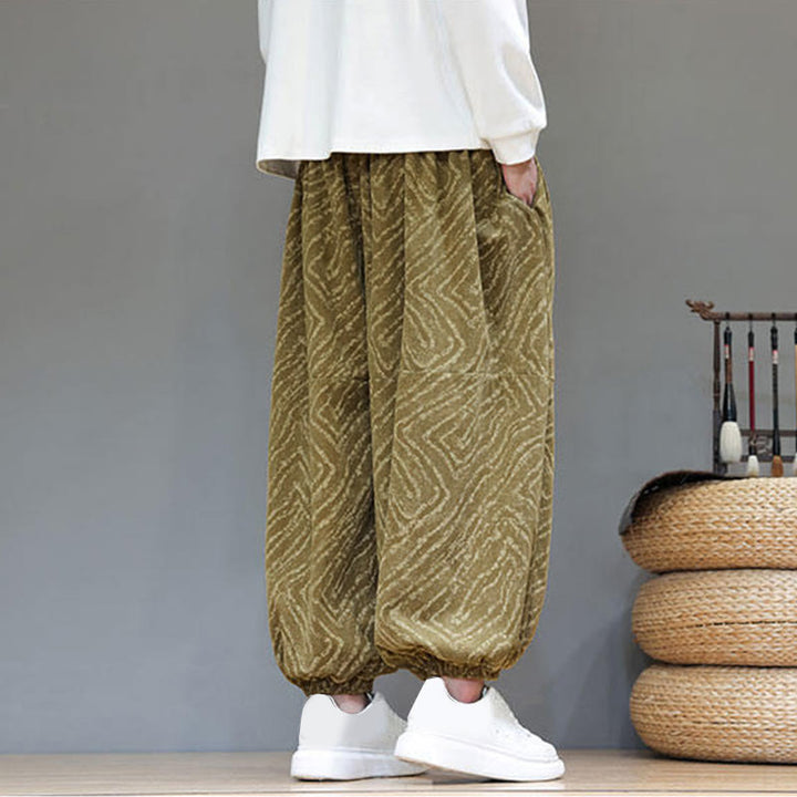 Buddha Stones Fall Texture Drawstring Design Corduroy Cotton Linen Men's Harem Pants With Pockets - image 34
