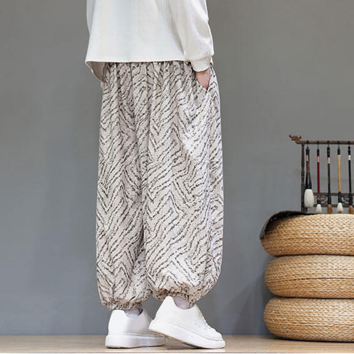 Buddha Stones Fall Texture Drawstring Design Corduroy Cotton Linen Men's Harem Pants With Pockets - image 4