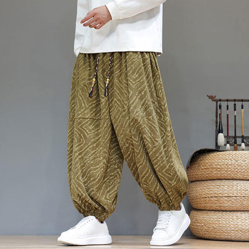 Buddha Stones Fall Texture Drawstring Design Corduroy Cotton Linen Men's Harem Pants With Pockets - image 36