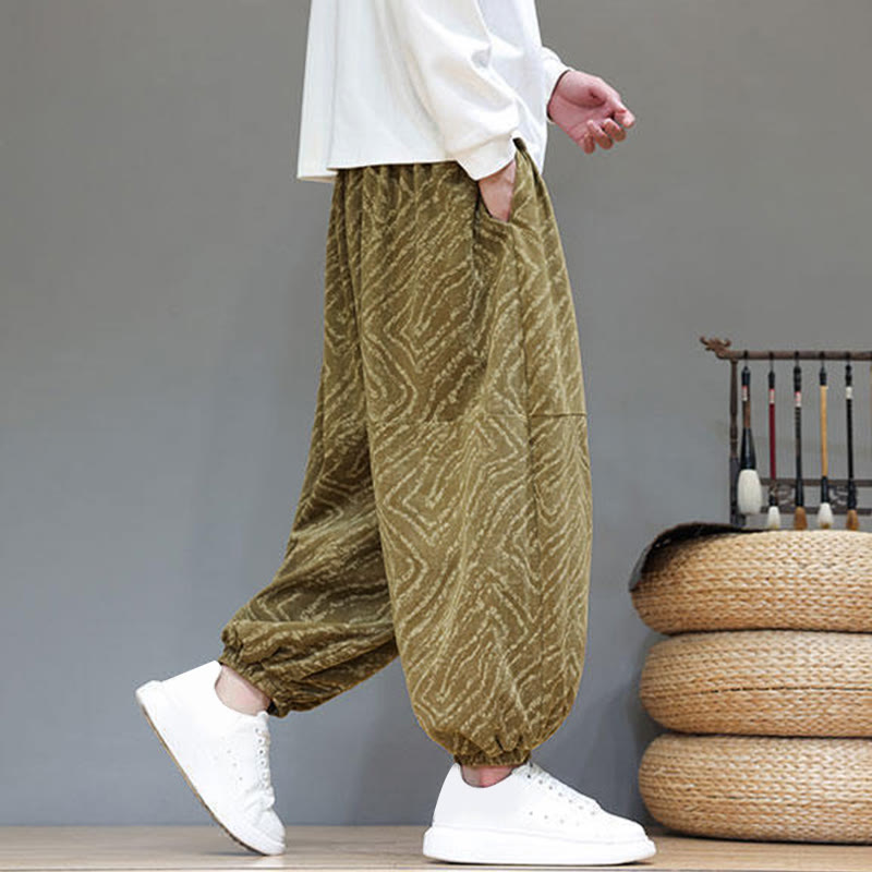 Buddha Stones Fall Texture Drawstring Design Corduroy Cotton Linen Men's Harem Pants With Pockets - image 33
