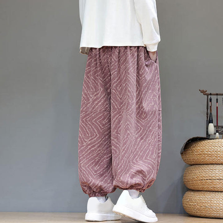 Buddha Stones Fall Texture Drawstring Design Corduroy Cotton Linen Men's Harem Pants With Pockets - image 25