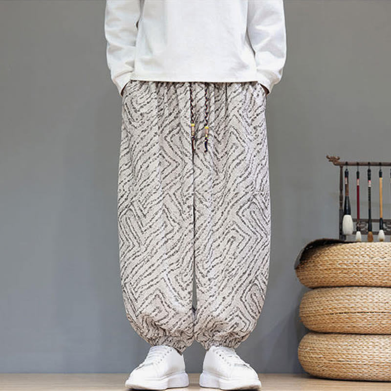 Buddha Stones Fall Texture Drawstring Design Corduroy Cotton Linen Men's Harem Pants With Pockets - image 2
