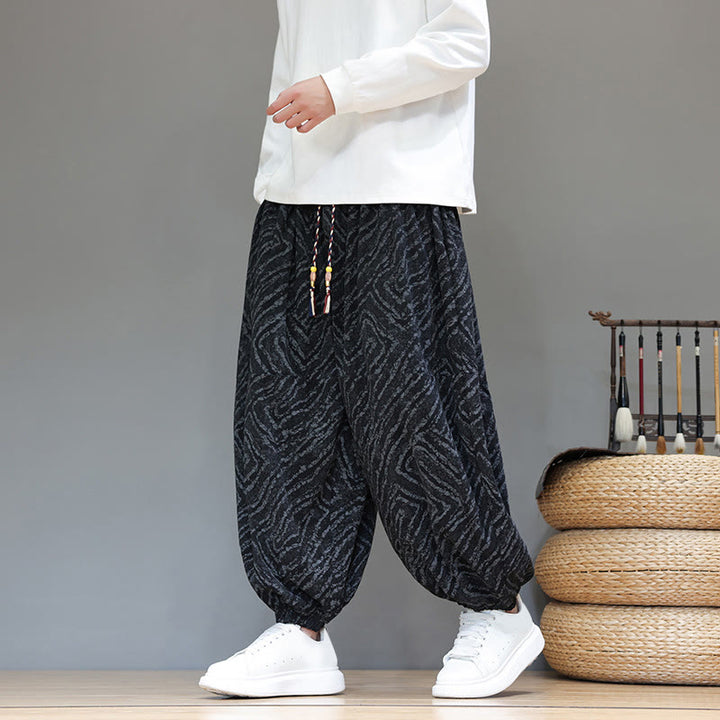 Buddha Stones Fall Texture Drawstring Design Corduroy Cotton Linen Men's Harem Pants With Pockets - image 16