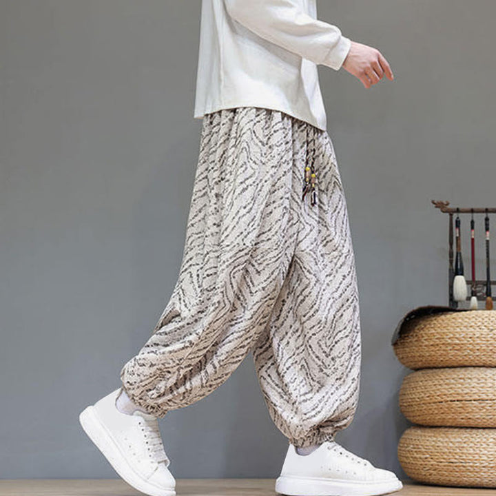 Buddha Stones Fall Texture Drawstring Design Corduroy Cotton Linen Men's Harem Pants With Pockets - image 7