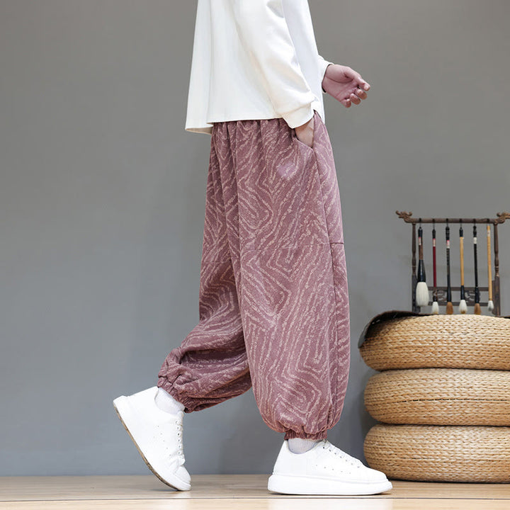Buddha Stones Fall Texture Drawstring Design Corduroy Cotton Linen Men's Harem Pants With Pockets - image 27