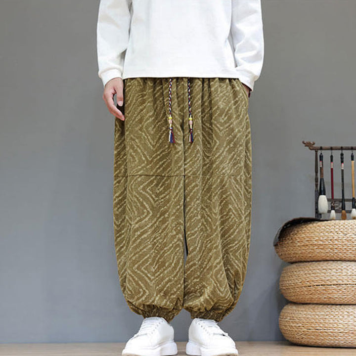 Buddha Stones Fall Texture Drawstring Design Corduroy Cotton Linen Men's Harem Pants With Pockets - image 35