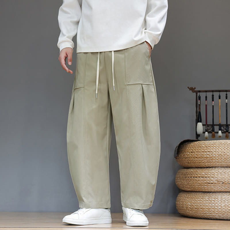 Buddha Stones Fall Pure Color Cotton Men's Cropped Harem Pants With Pockets - image 7