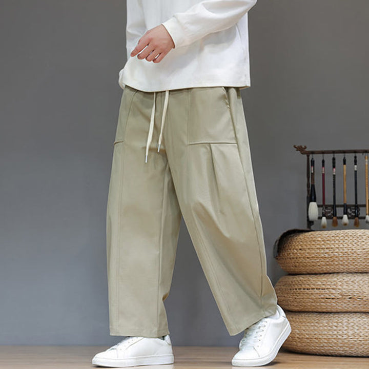 Buddha Stones Fall Pure Color Cotton Men's Cropped Harem Pants With Pockets - image 2
