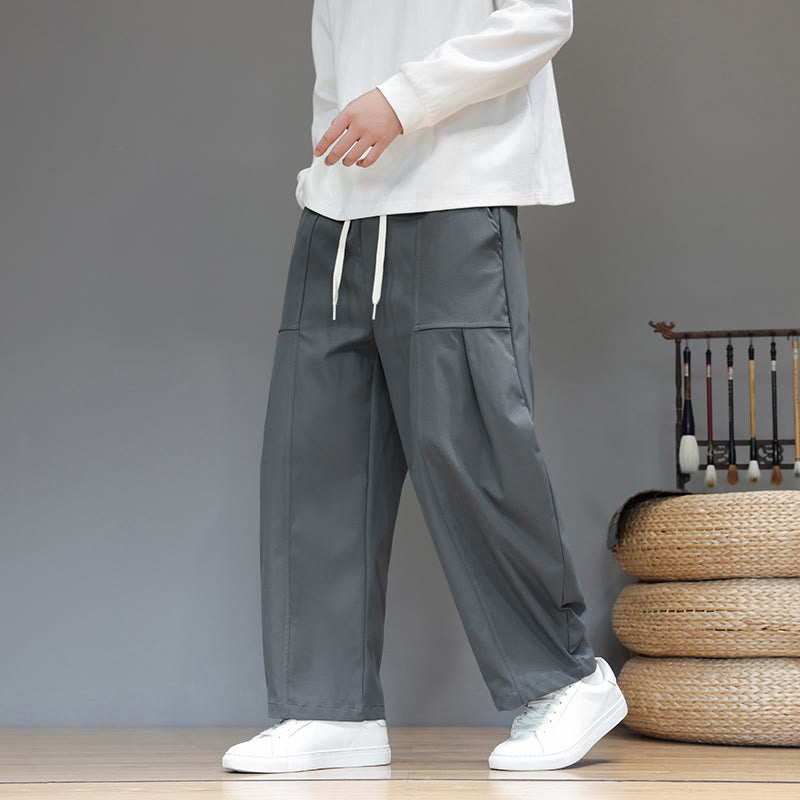 Buddha Stones Fall Pure Color Cotton Men's Cropped Harem Pants With Pockets - image 16