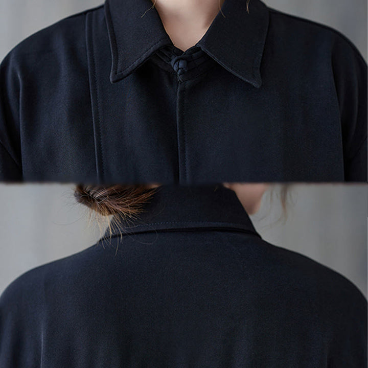 Buddha Stones Black Plain Frog-Button Lapel Women's Cotton Long Sleeve Shirt - image 10