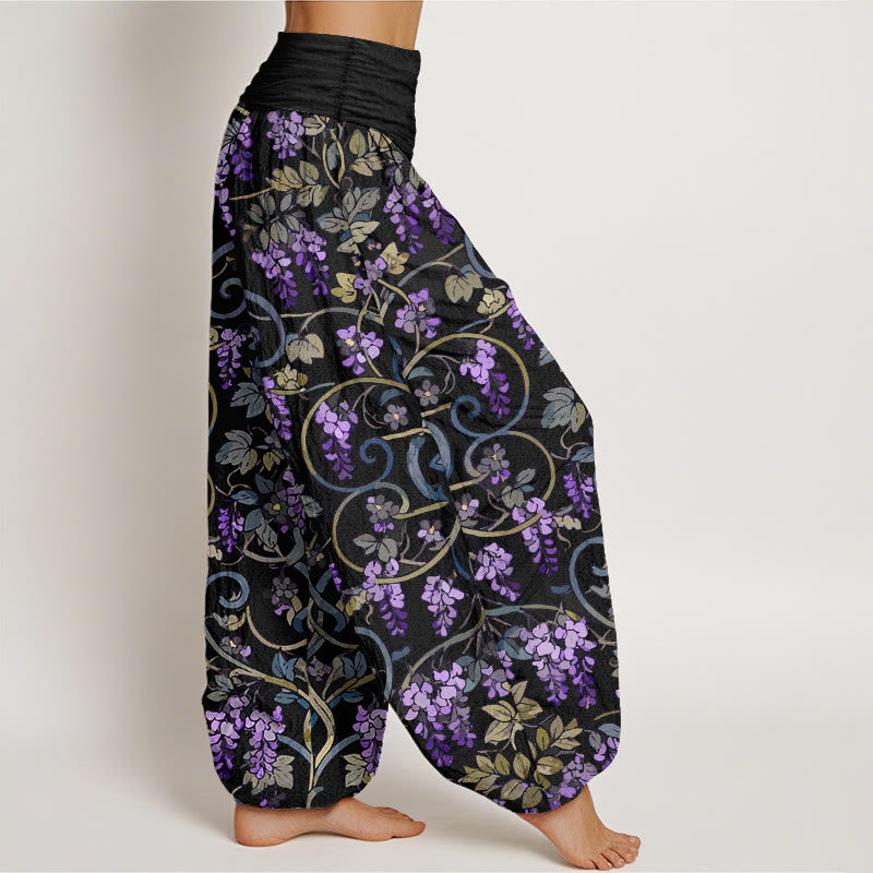 Buddha Stones Pure Cotton Retro Gorgeous Wisteria Women's Elastic Waist Harem Pants - image 2