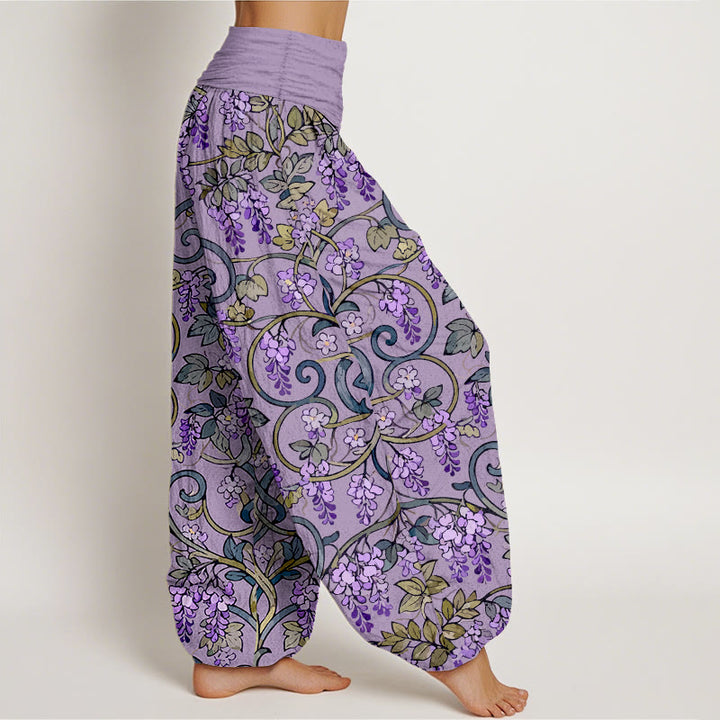 Buddha Stones Pure Cotton Retro Gorgeous Wisteria Women's Elastic Waist Harem Pants - image 7