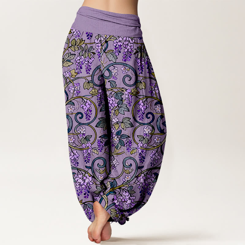 Buddha Stones Pure Cotton Retro Gorgeous Wisteria Women's Elastic Waist Harem Pants - image 6