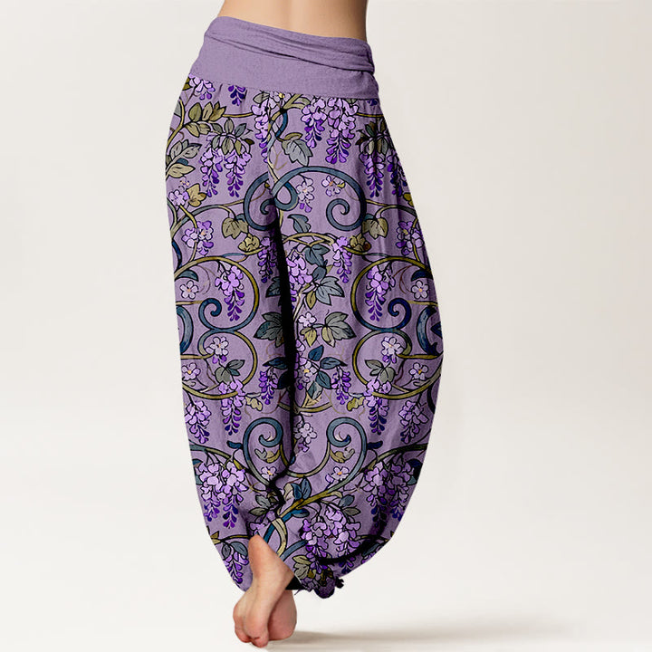 Buddha Stones Pure Cotton Retro Gorgeous Wisteria Women's Elastic Waist Harem Pants - image 6