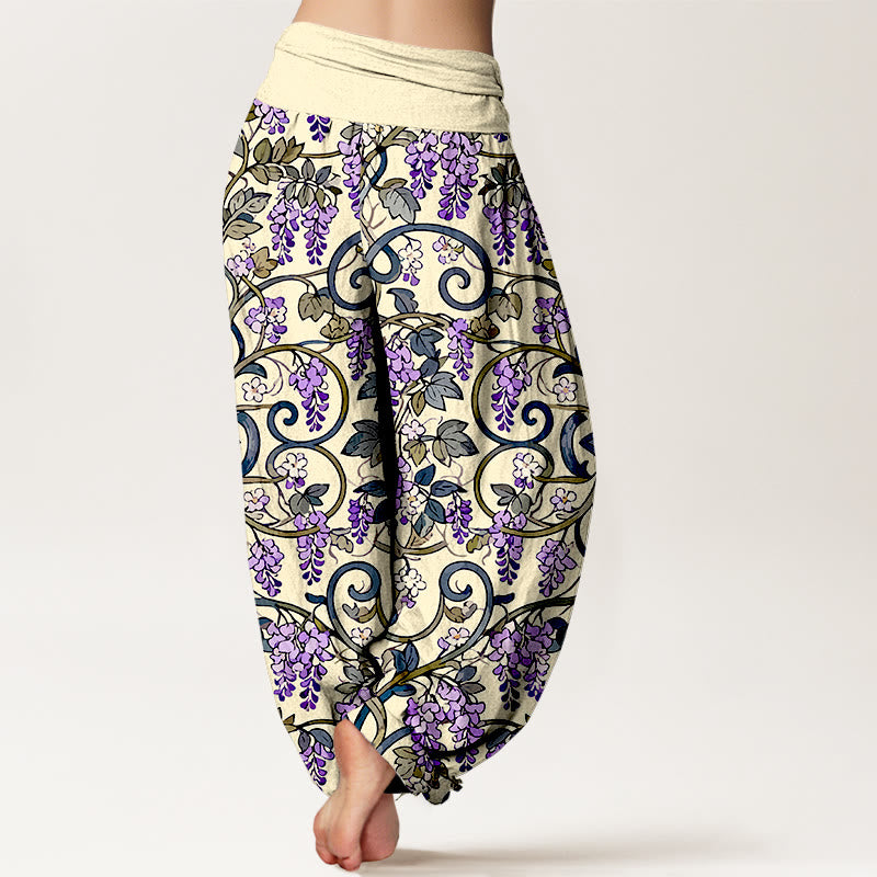 Buddha Stones Pure Cotton Retro Gorgeous Wisteria Women's Elastic Waist Harem Pants - image 9