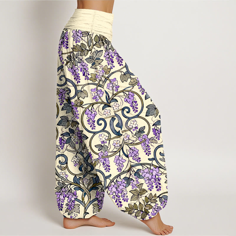 Buddha Stones Pure Cotton Retro Gorgeous Wisteria Women's Elastic Waist Harem Pants - image 10
